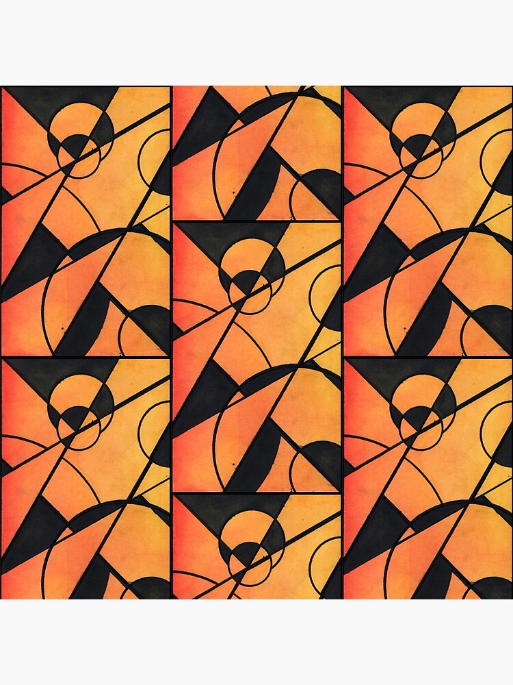 Thumbnail 4 of 4, Pillow, Equinox Radiance: Orange Gradient with Black Geometrics designed and sold by WatercolourJAMs.