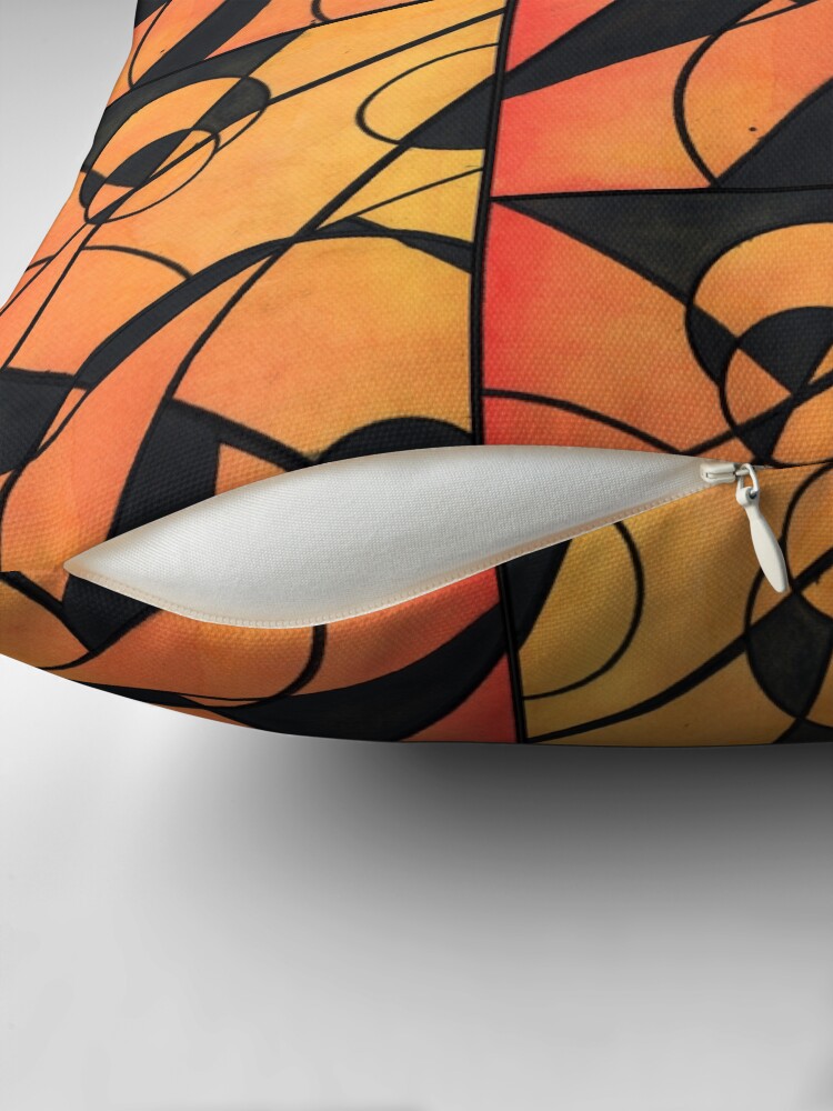 Thumbnail 2 of 4, Pillow, Equinox Radiance: Orange Gradient with Black Geometrics designed and sold by WatercolourJAMs.