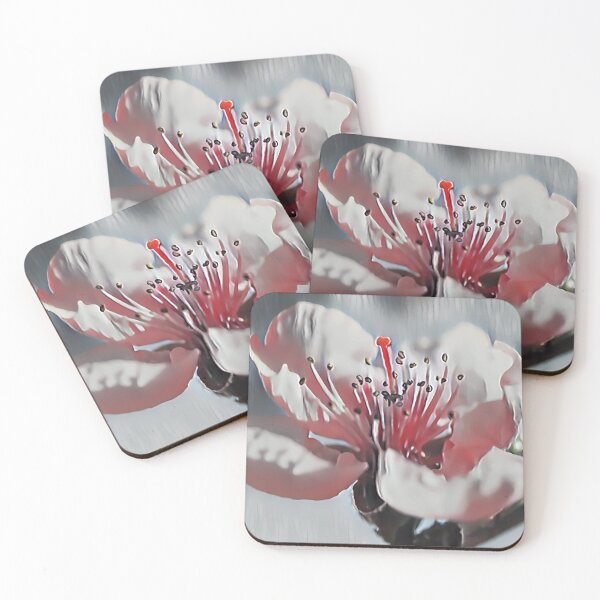 Item preview, 7 Reasons to Love This Vibrant Pink Cherry Blossom with Red Center & Green Leaves designed and sold by POETTICA.