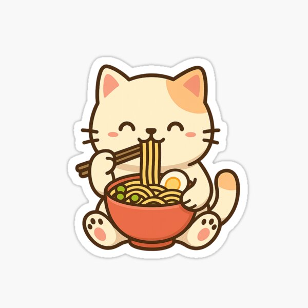 Item preview, Cute Cat Eating Ramen designed and sold by RamenNoodles3.