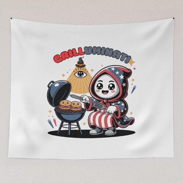 Item preview, Grilluminati Funny BBQ Cartoon - Patriotic Grilling Wizard designed and sold by PeteLawliiet.