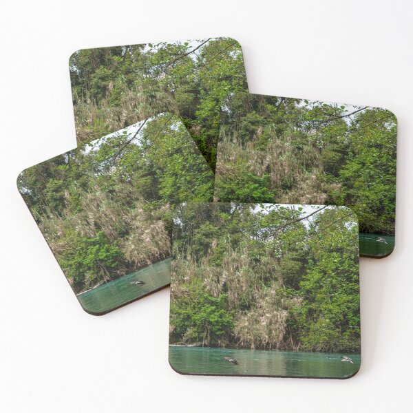 Item preview, Flying Ducks Over Forest River | Tranquil Wildlife Nature Wall Art designed and sold by tommy3613.