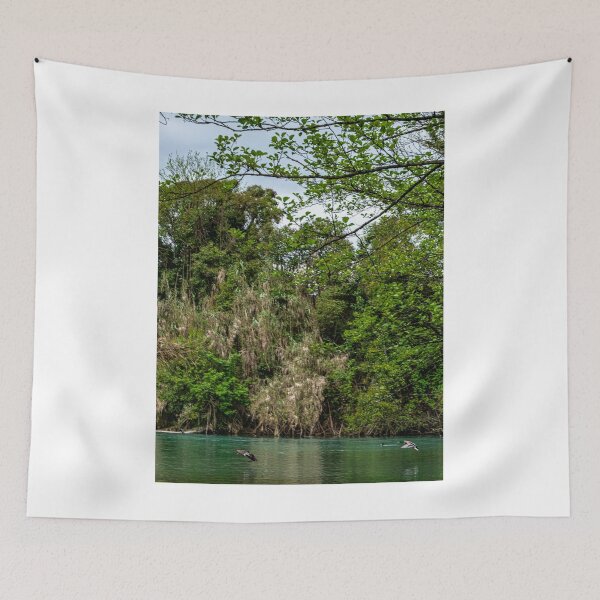 Item preview, Flying Ducks Over Forest River | Tranquil Wildlife Nature Wall Art designed and sold by tommy3613.