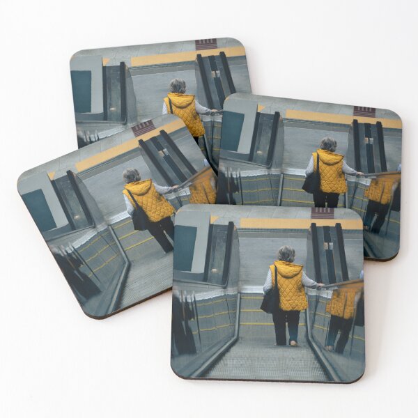 Item preview, lady with yelloww jacket on an escalator designed and sold by Buhtar.