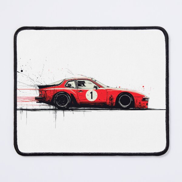 Item preview, Porsche 944 turbo race car retro Guards Red grunge Illustration designed and sold by blackdogshop.