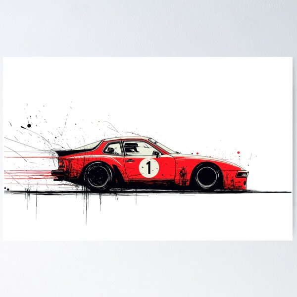 Vista previa del artículo con la obra «Ilustración grunge del Porsche 944 turbo de carreras retro Guards Red», diseñado y vendido por blackdogshop.