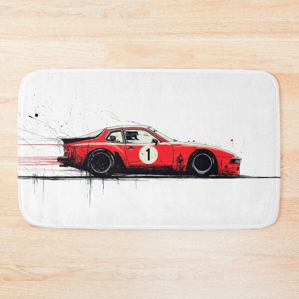 Item preview, Porsche 944 turbo race car retro Guards Red grunge Illustration designed and sold by blackdogshop.