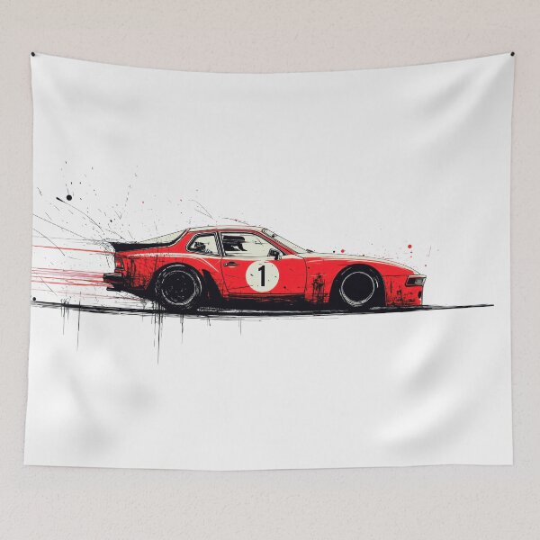 Item preview, Porsche 944 turbo race car retro Guards Red grunge Illustration designed and sold by blackdogshop.