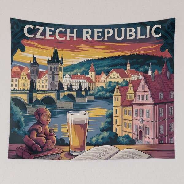 Item preview, Czech Republic: Vintage Prague & Český Krumlov Travel Poster designed and sold by LSVart.