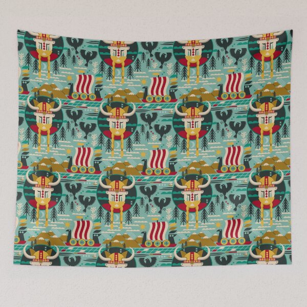 Item preview, Viking Adventure Pattern – Norse Longboats & Warrior Helmets designed and sold by musingtreeart.