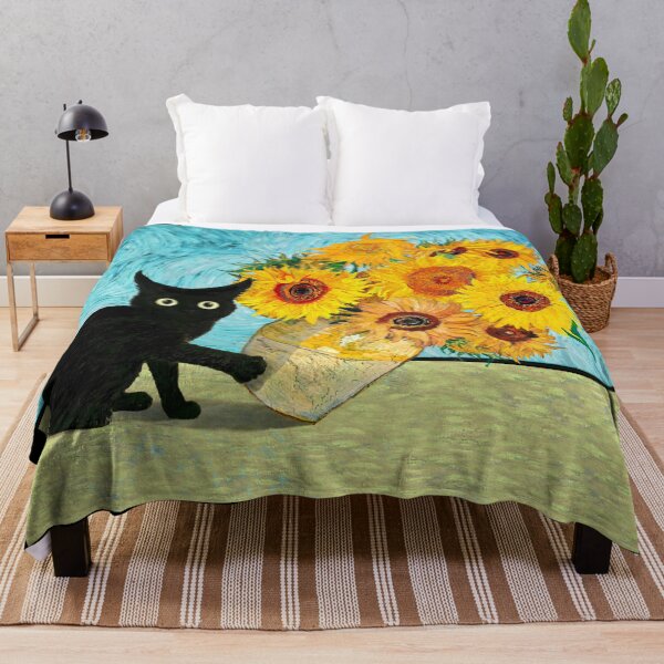Item preview, Black Cat Knocking Over Van Gogh Sunflowers Vase Funny Posters Mugs Tees Hoodies Stickers Pins Magnets Cat Swatting Still Life Flowers Cats Comedy Van Gogh Prints designed and sold by allfreelance.