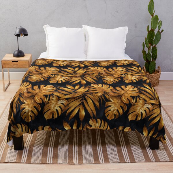 Item preview, Luxurious Golden Tropical Leaves on Dark Background designed and sold by NTGUILTY.