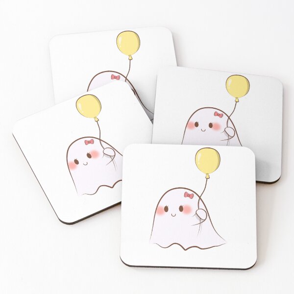 Item preview, Kawaii Ghost with Pink Bow and Yellow Balloon | Cute Halloween Spirit designed and sold by Blueprint&co.