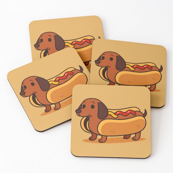 Item preview, An adorable dachshund between two buns with ketchup and mustard designed and sold by TheNewPixel.