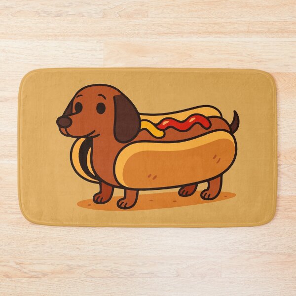 Item preview, An adorable dachshund between two buns with ketchup and mustard designed and sold by TheNewPixel.