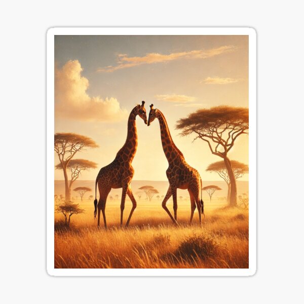Item preview, Romantic Giraffes at Sunset – African Safari Wildlife Art Print designed and sold by Artfulreverber.