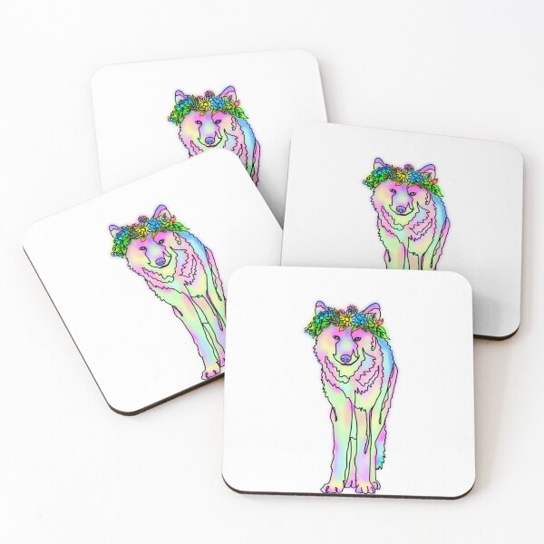Item preview, Pastel Majestic Wolf in Rainbow Flower Crown – animalsinhats designed and sold by Ashley’sAnimalz.
