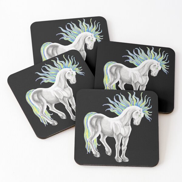 Item preview, Fantasy Horse Pencil Art – Vibrant Multicolor Mane on Black Background designed and sold by DLawsonDesigns.