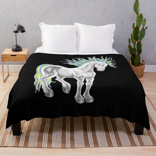 Item preview, Fantasy Horse Pencil Art – Vibrant Multicolor Mane on Black Background designed and sold by DLawsonDesigns.