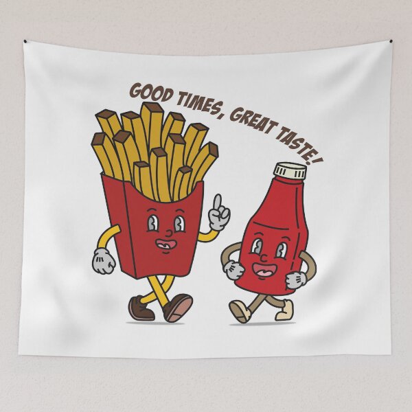 Item preview, Retro Buddies: French Fries & Ketchup Mascot Duo designed and sold by KozbiDesign.