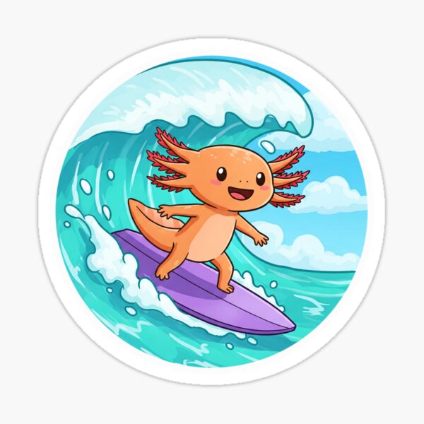 Aperçu de l'œuvre Axolotl surfeur créée et vendue par WickedAxolotl.