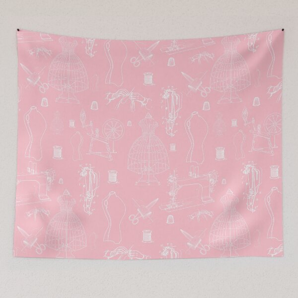 Item preview, victorian mannequin antique sewing machine pink toile  designed and sold by Gossip Rag.