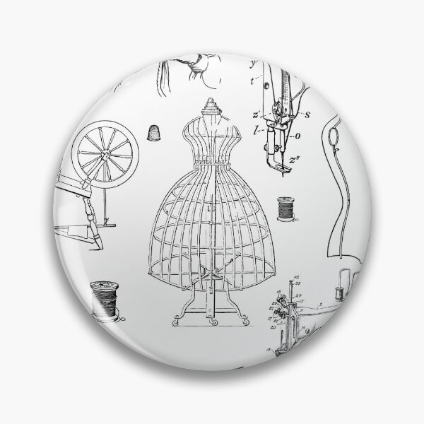 Item preview, victorian mannequin antique sewing machine black white toile  designed and sold by Gossip Rag.