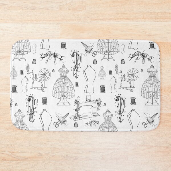 Item preview, victorian mannequin antique sewing machine black white toile  designed and sold by Gossip Rag.