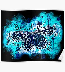 gxp butterfly beautiful strong free splatter watercolor blue negative Poster