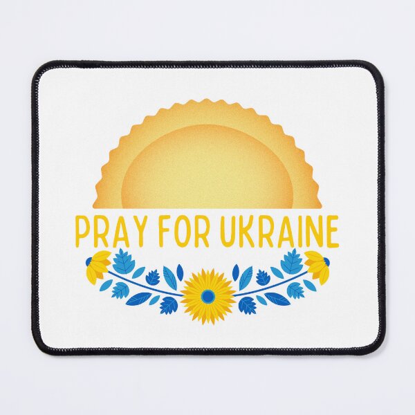 Aperçu de l'œuvre Pray for Ukraine - Sunflower and Perogie Design, Yellow Font - Varenyky/Pierogi/Perogy créée et vendue par ROB604.