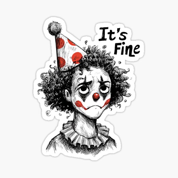 Artikel-Vorschau von Es ist in Ordnung – Trauriger Clown Schwarzer Humor Skizze Illustration, designt und verkauft von Alphakenon.