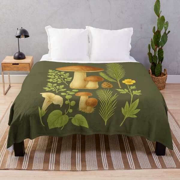 Item preview, Mushroom Porcini and Pine Floral botanical drawing designed and sold by TooLazyToBrand.