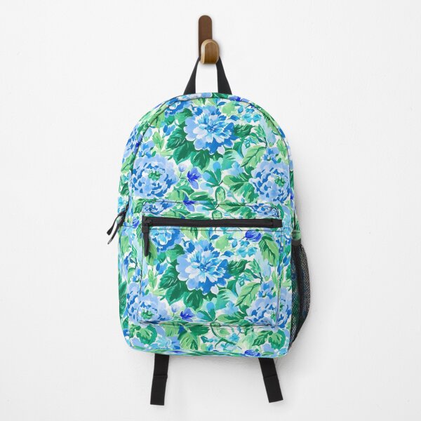 Item preview, Preppy, grandmillennial peonies toile in blue and green designed and sold by SophieClimaArt.