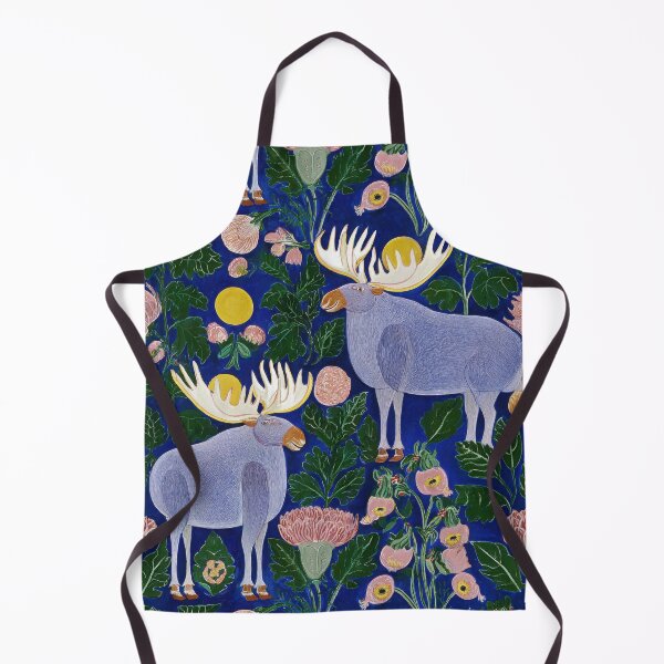 Artikelvorschau, Blauer Elch und mondbeschienene Blüten – Wunderliches Tierblumenmuster entworfen und verkauft von dawnleblanc55.