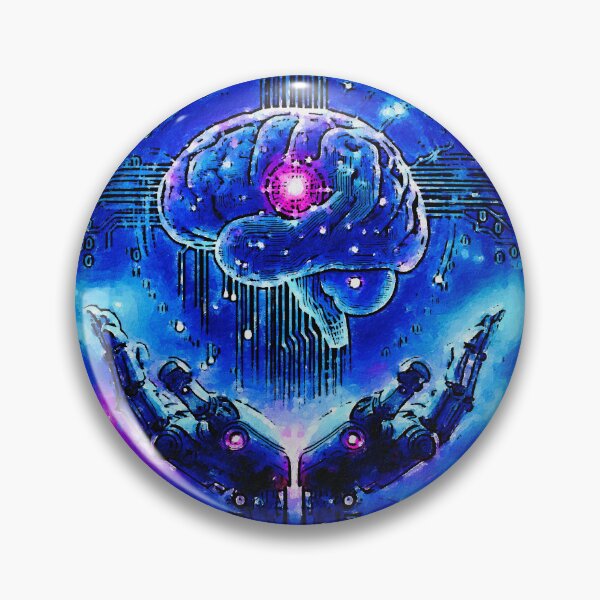 Item preview, "Neon Mind: Cyber Brain & Robotic Hands – Sci-Fi Art" designed and sold by unikkk.