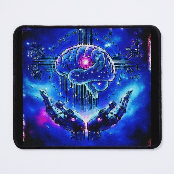 Item preview, "Neon Mind: Cyber Brain & Robotic Hands – Sci-Fi Art" designed and sold by unikkk.