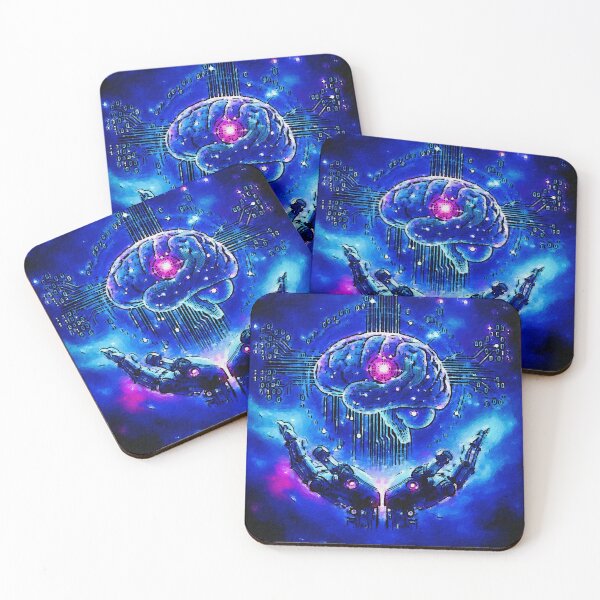 Item preview, "Neon Mind: Cyber Brain & Robotic Hands – Sci-Fi Art" designed and sold by unikkk.