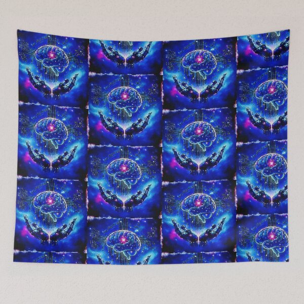 Item preview, "Neon Mind: Cyber Brain & Robotic Hands – Sci-Fi Art" designed and sold by unikkk.