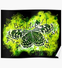 gxp butterfly beautiful strong free splatter watercolor yellow green negative Poster
