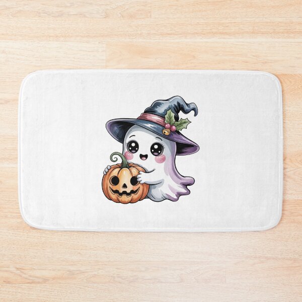 Item preview, Cute Kawaii Ghost with Pumpkin and Witch Hat – Halloween Watercolor Art designed and sold by Snifferius.
