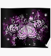 gxp butterfly beautiful strong free splatter watercolor purple pink sepia Poster