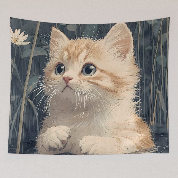 Item preview, Animal Cute Pond Dreamy Kitten Lily Pad Encounter designed and sold by mildaclairmo.