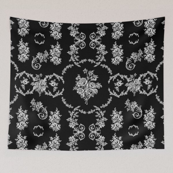 Item preview, rococo floral botanical antique ornate black toile designed and sold by Gossip Rag.