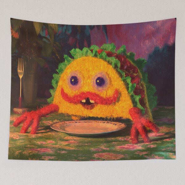 Item preview, Fluffy Mustached Taco Dinner Guest designed and sold by bubblegoth.