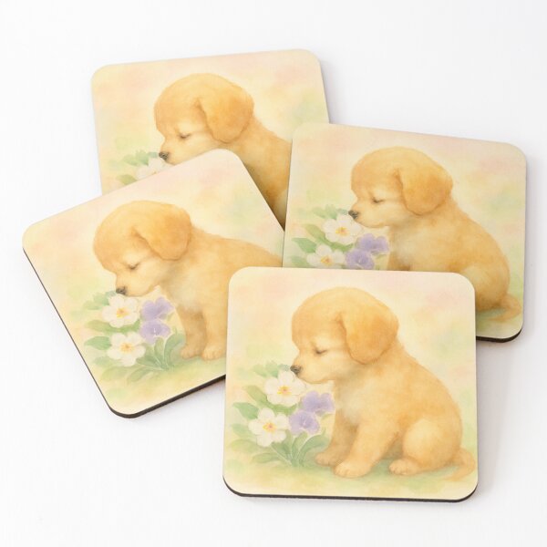 Item preview, Puppy and flowers designed and sold by mayhaku.