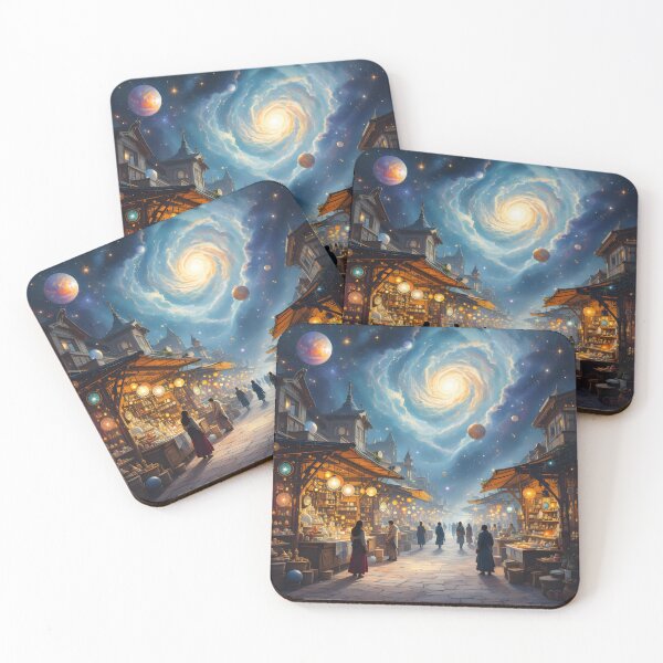 Item preview, A Bustling Stardust Marketplace Nestled within A Swirling Nebula designed and sold by Wiss2Arts.