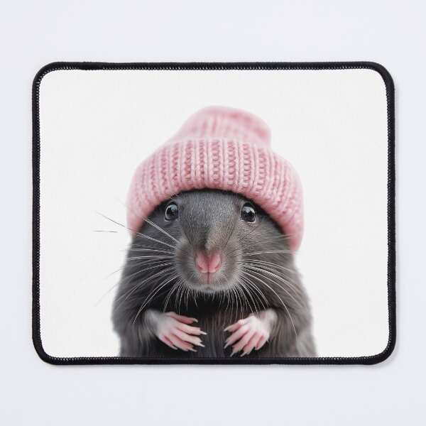 Item preview, Cozy Rat Wearing Pink Winter Hat Trendy Animal Fashion Artwork designed and sold by LazyOwlStore.