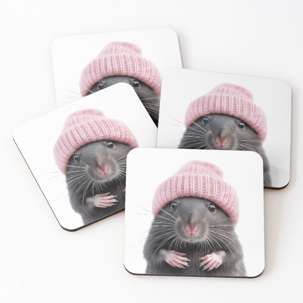 Item preview, Cozy Rat Wearing Pink Winter Hat Trendy Animal Fashion Artwork designed and sold by LazyOwlStore.