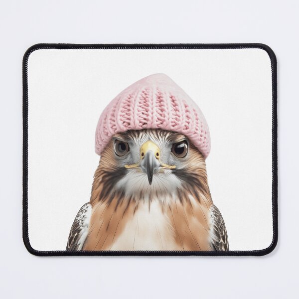 Item preview, Cozy Red-tailed Hawk Wearing Pink Winter Hat Trendy Animal Fashion Artwork designed and sold by LazyOwlStore.