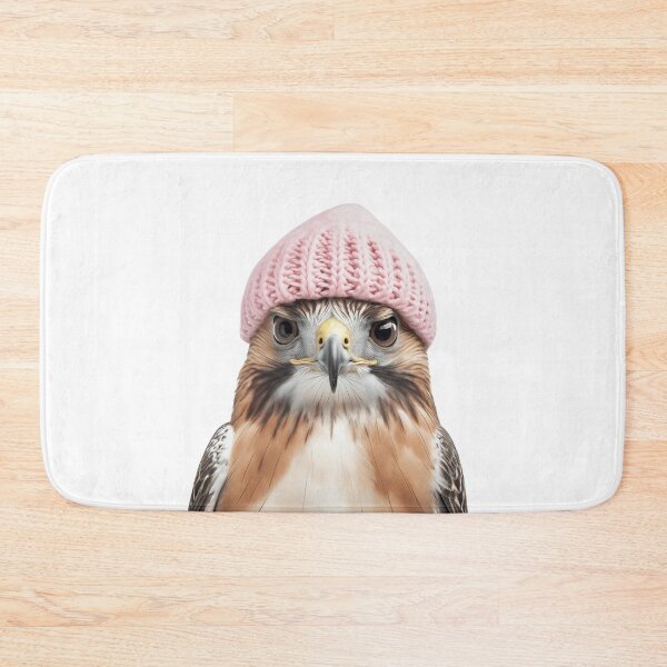 Item preview, Cozy Red-tailed Hawk Wearing Pink Winter Hat Trendy Animal Fashion Artwork designed and sold by LazyOwlStore.